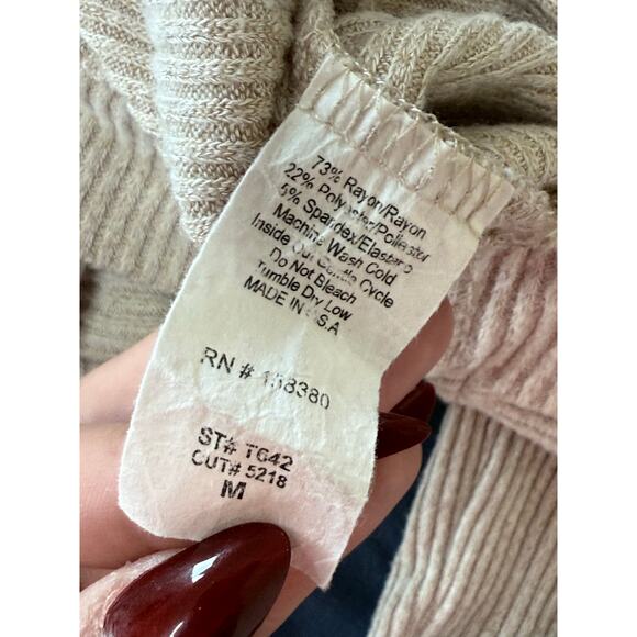 KORYE oatmeal light tan pullover asymmetrical cozy ribbed knit top dolman blouse - Picture 7 of 7